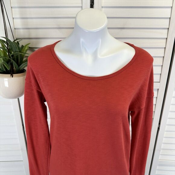 American Giant Premium Slub‎ Crew Tee Long Sleeve Red-Orange Knit Top Size M - Picture 2 of 9